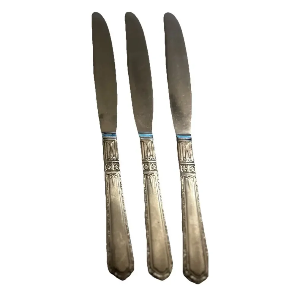 Antique Wallco Sectional A1+ Silver plate Carlton Set (7) Art Deco Grille Knives