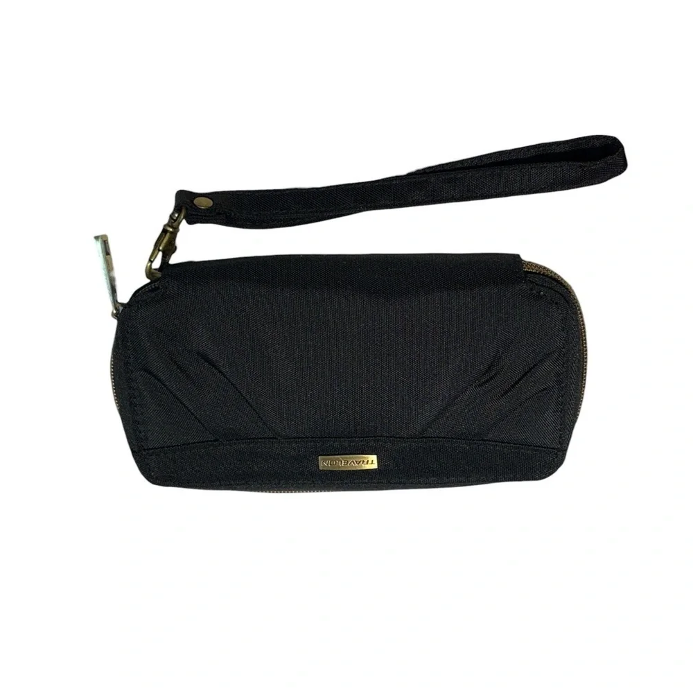 Travelon Black RFID Blocking Wristlet Wallet with Gold Details