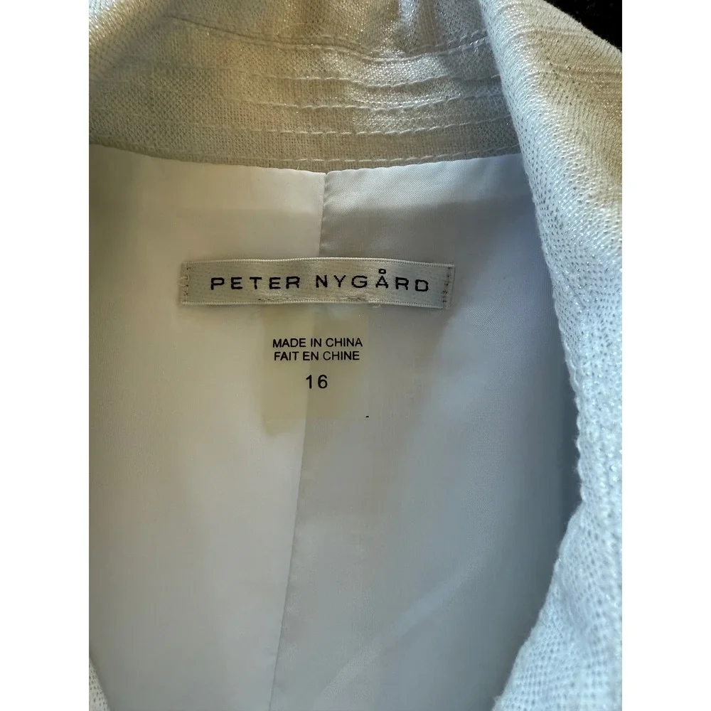 Peter Nygard Women's Size 16 Linen‎ Blend White Button Front Trench Coat Jacket