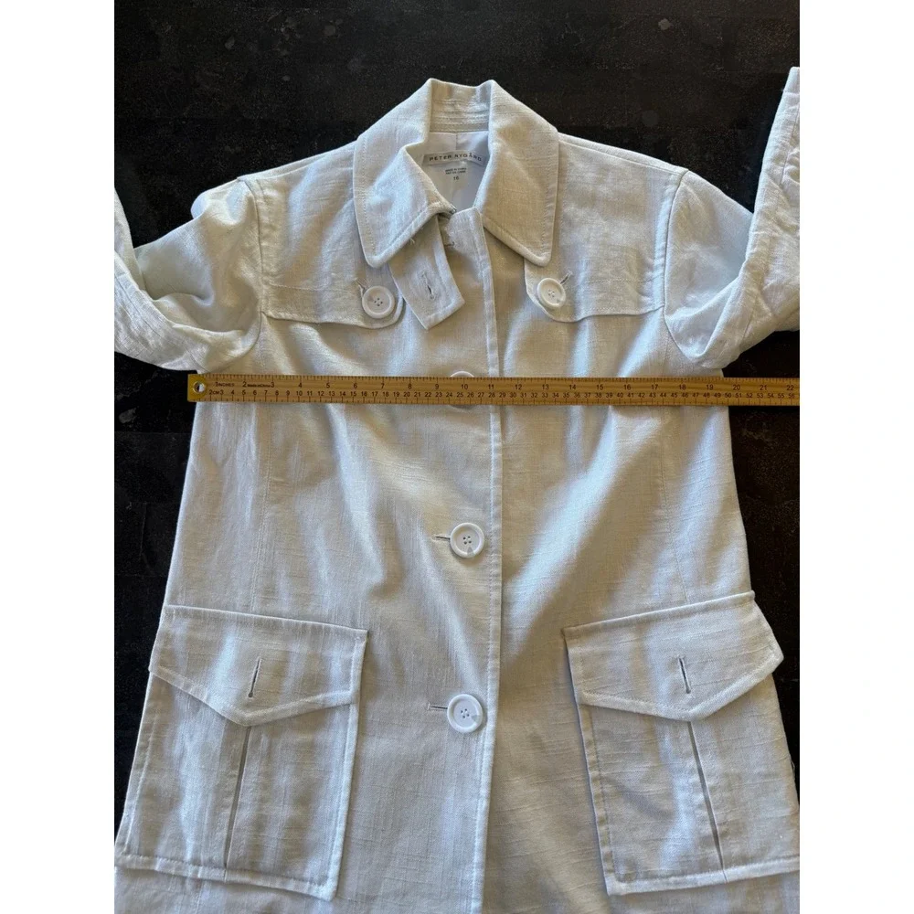 Peter Nygard Women's Size 16 Linen‎ Blend White Button Front Trench Coat Jacket