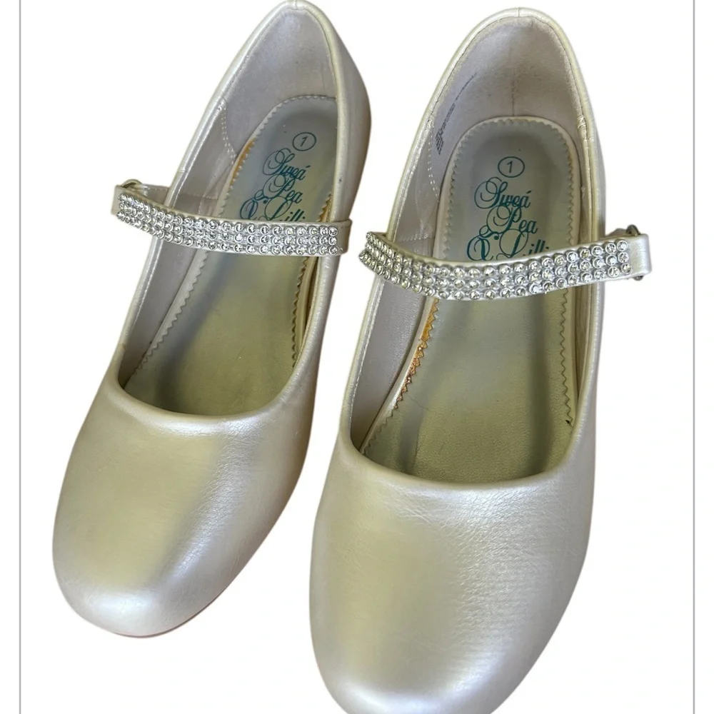 Swea Pea & Lilli girls formal Mary Janes Pearl White Rhinestones Excellent 1