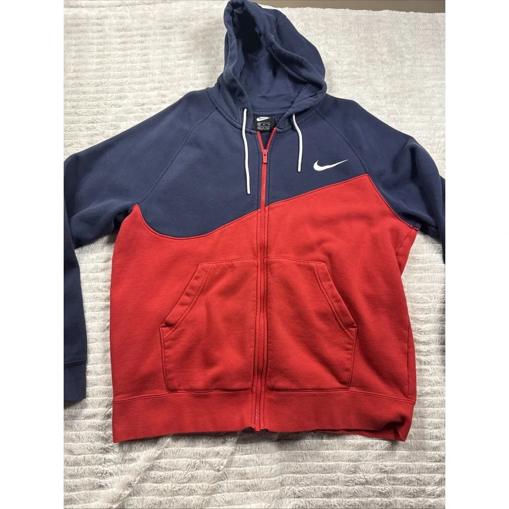 Nike Sportswear Swoosh Full Zip Hoodie Mens XL Red Blue White Nice Warm Comfy