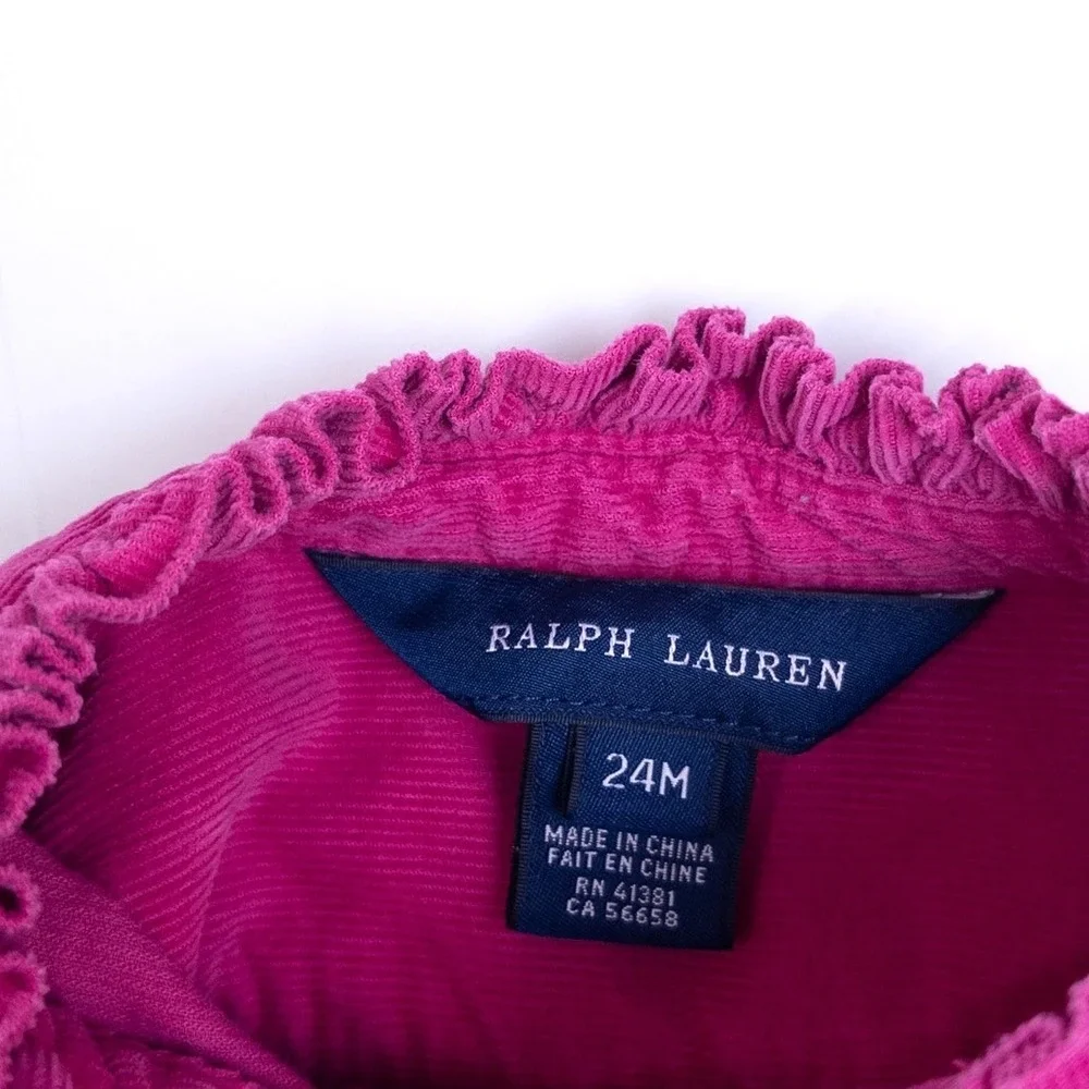 Ralph Lauren Corduroy Top Kids 24M Pink Ruffle‎ Neck Button Front Long Sleeve