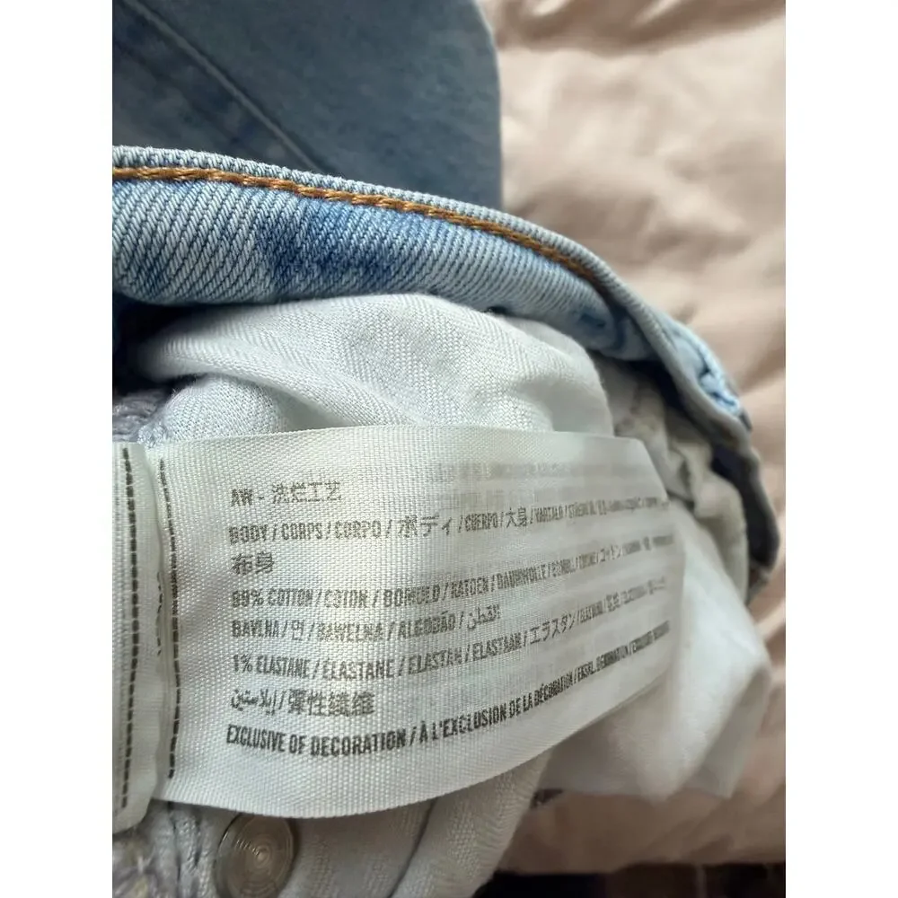 Distressed Curved Love 34x18 Abercrombie & Fitch Light Blue Denim Jeans