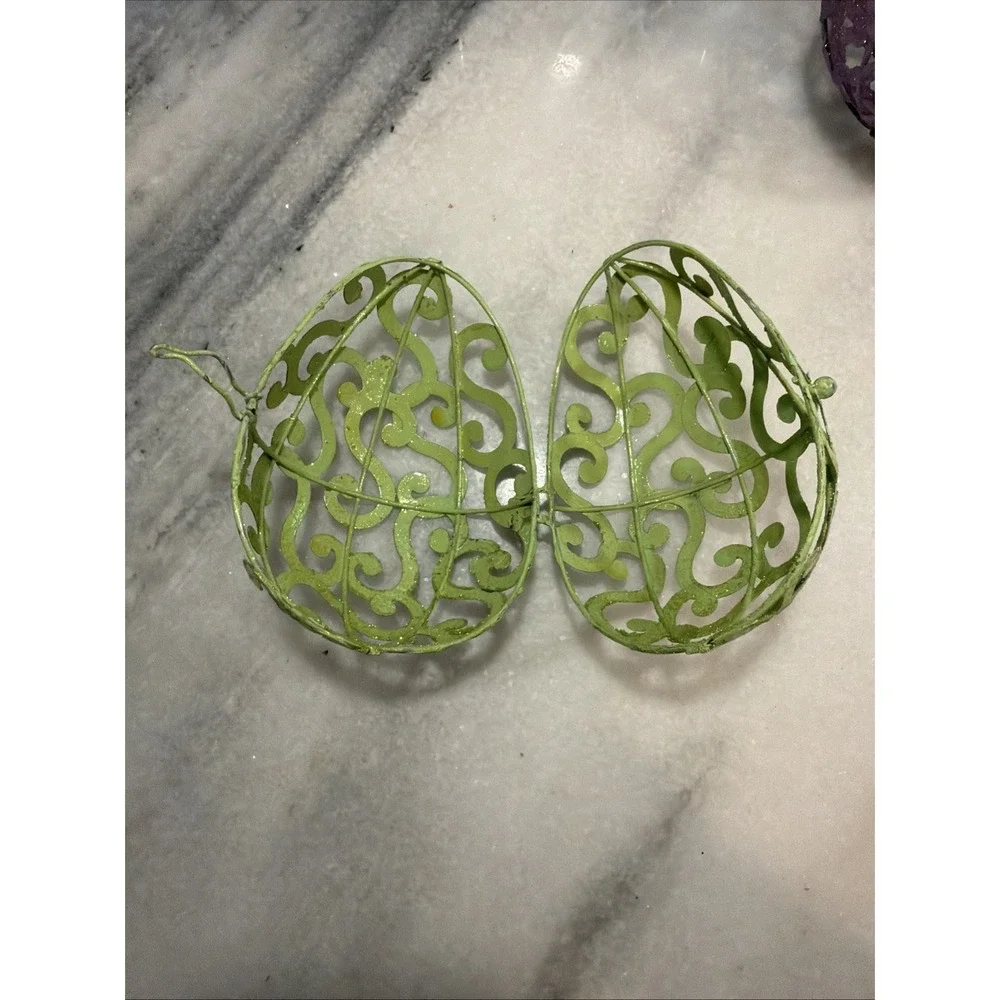 Set Of 6Vintage Pier 1 Metal Scroll Glitter Eggs Easter 003