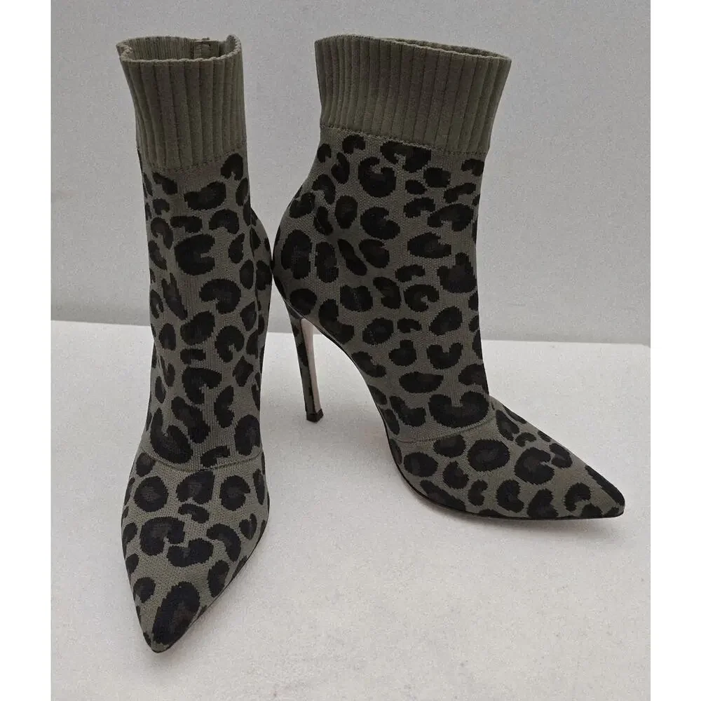 Gianvito Rossi SAUVAGE Women's Leopard Animal Print Socks Boots Italy EU 39 US 9