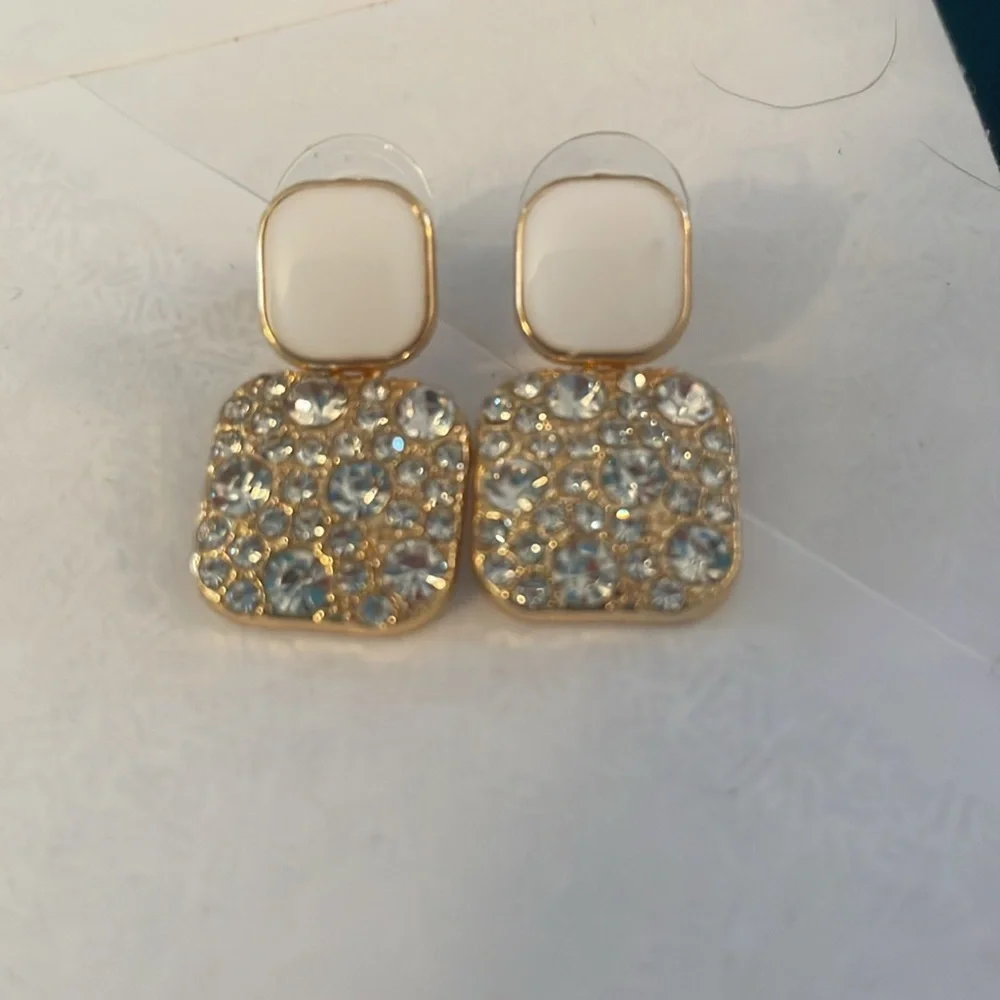 White Rhinestone Square Earrings