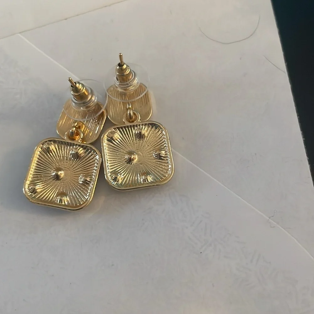 White Rhinestone Square Earrings