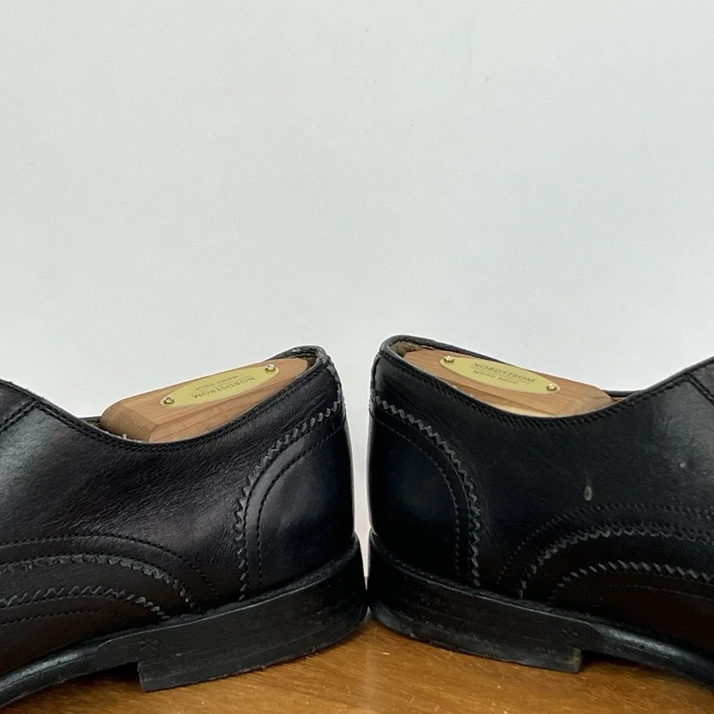 Mens Gucci Italy Black Leather Scalloped WIngtip Dress Shoes Oxfords Size 8.5 D‎