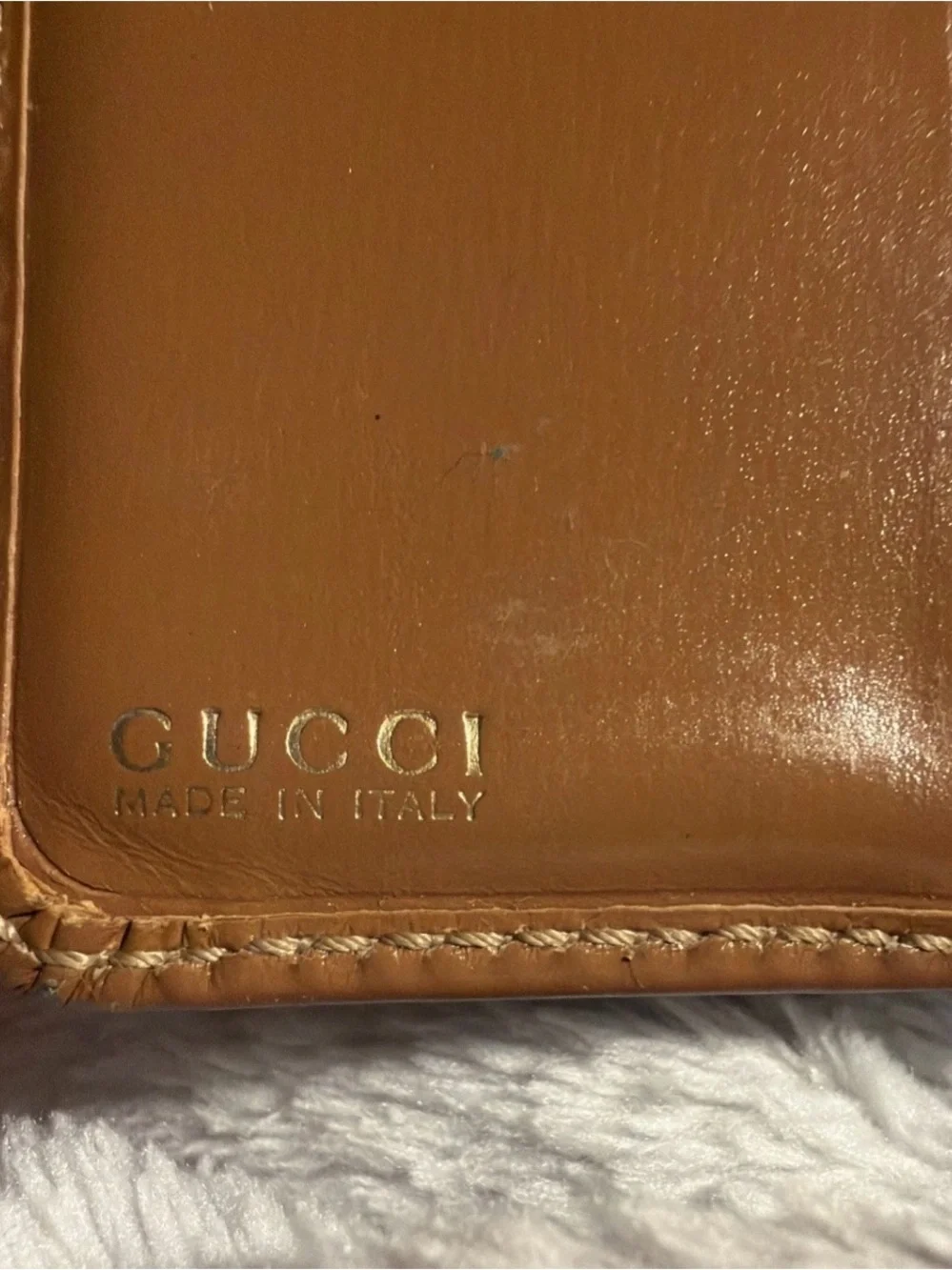 Gucci Cognac Leather Card Case with Gold Foil Logo Vtg