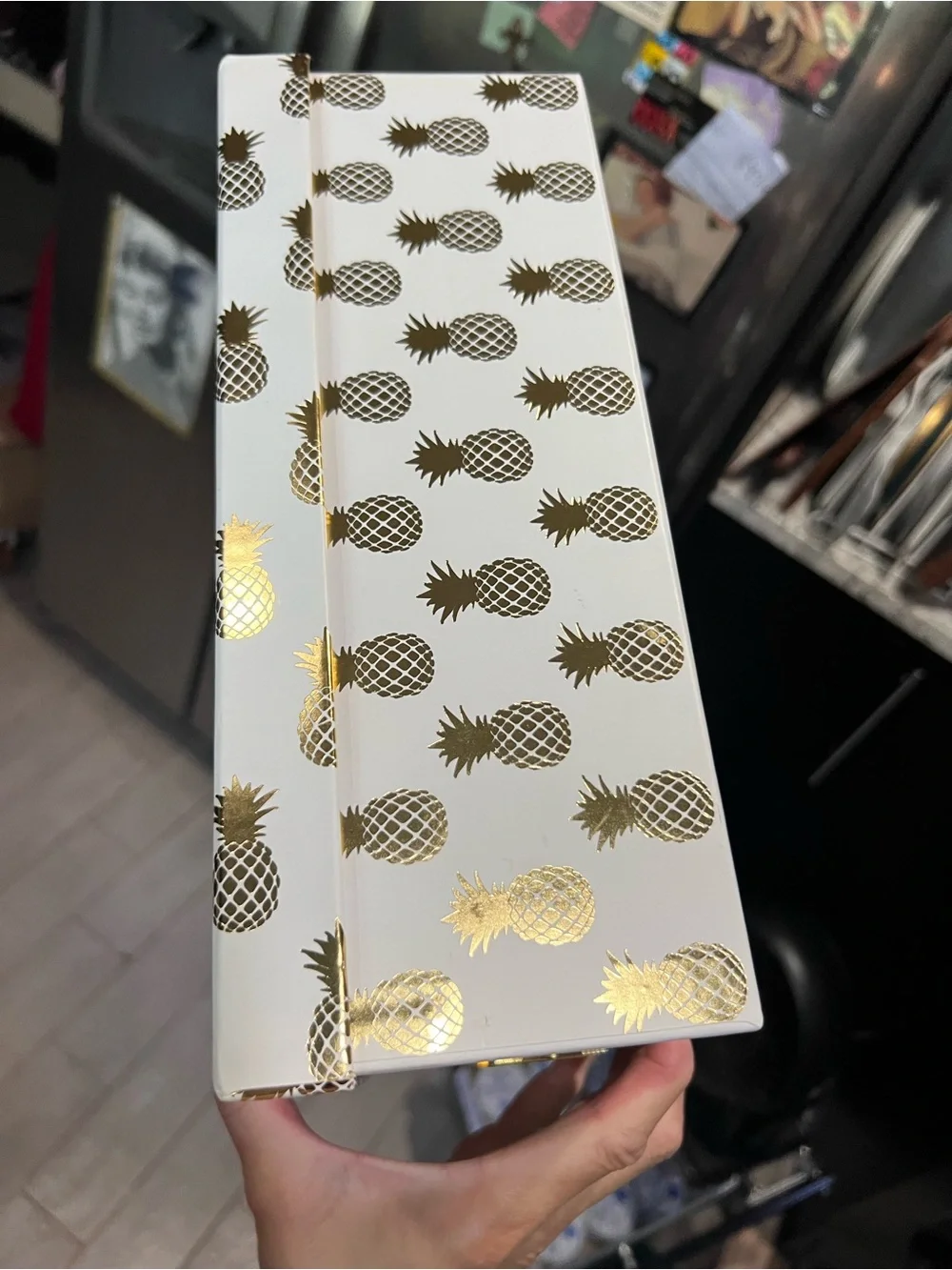 White Storage Box with Gold Pineapple Print EXCELLENT CONDITION