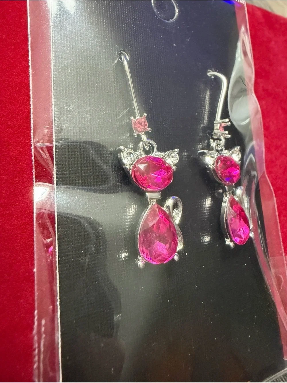 Pink Crystal Cat Dangle Earrings - Fashion Pet Jewelry