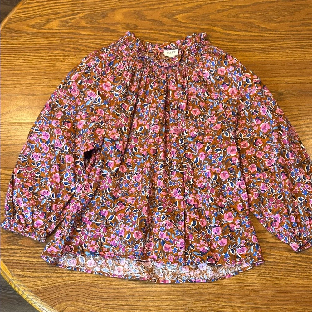 J. Crew Floral Print Smocked-Neck Top