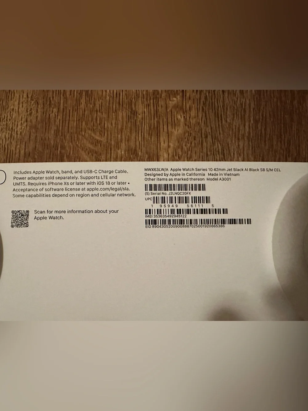GENUINE APPLE WATCH EMPTY BOX SERIES 10 42mm
