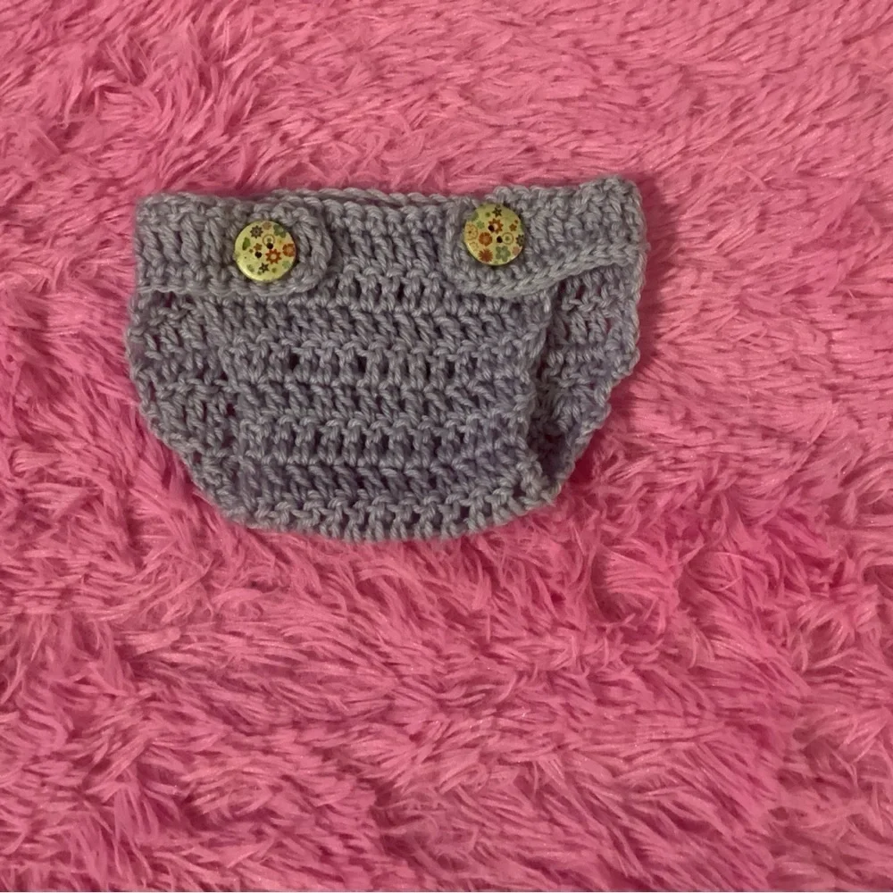 HANDCRAFTED, HAND CROCHETED DIAPER COVER, LAVENDER WITH WOODEN BUTTONS, NB-3M