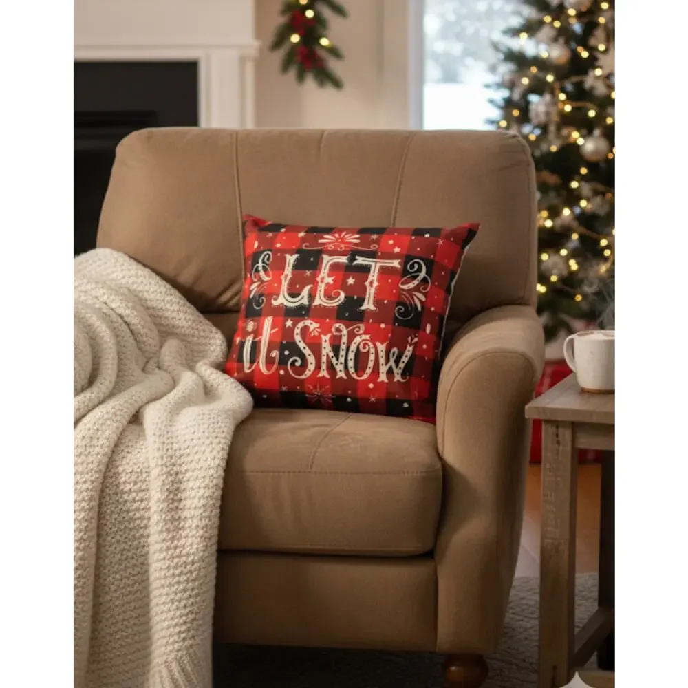 Let It Snow Red‎ Black Throw Pillow Cover NEW