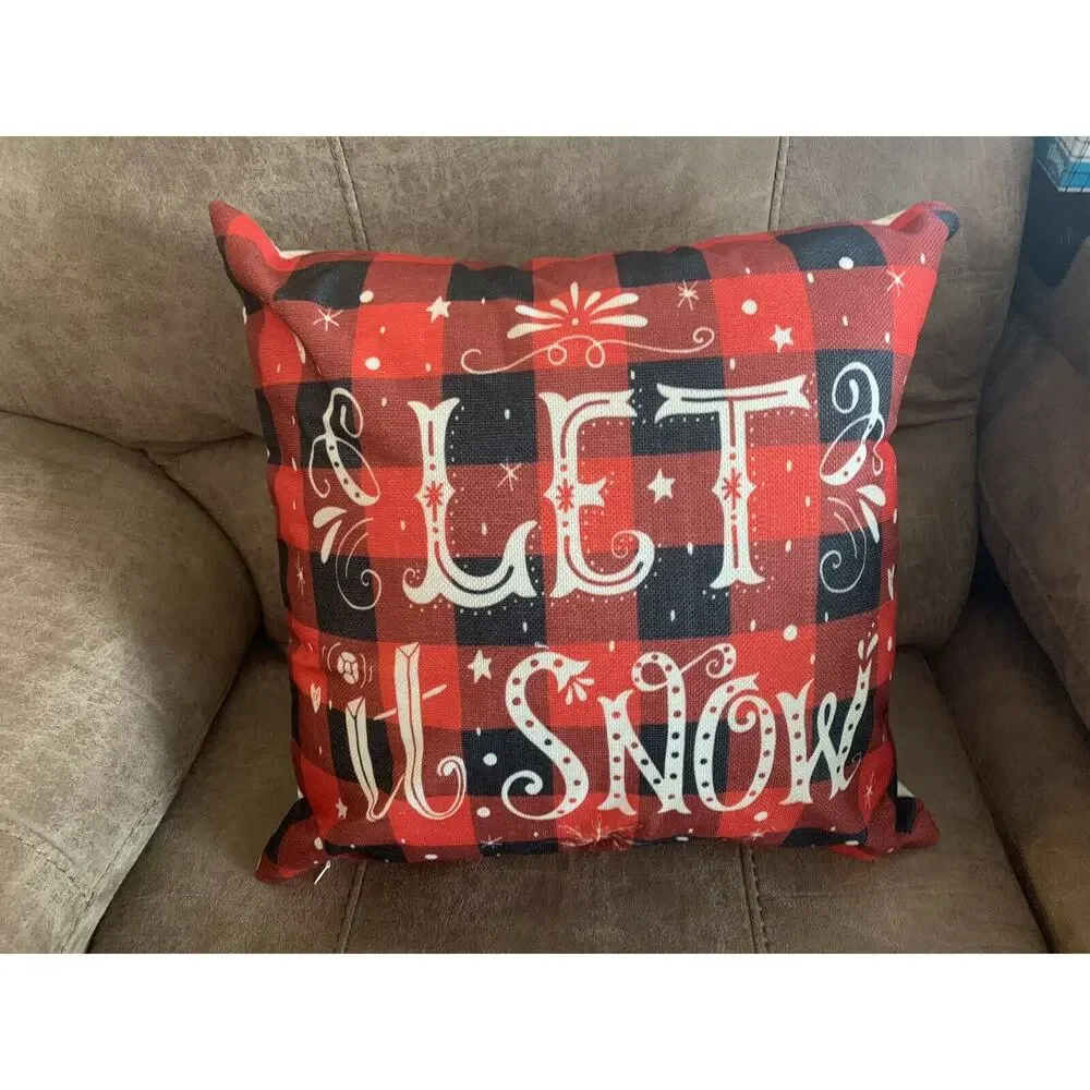 Let It Snow Red‎ Black Throw Pillow Cover NEW