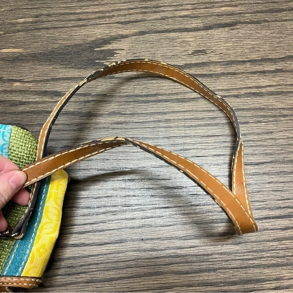 Fossil Patchwork Striped Canvas Leather Satchel Crossbody Bag Multicolor Green
