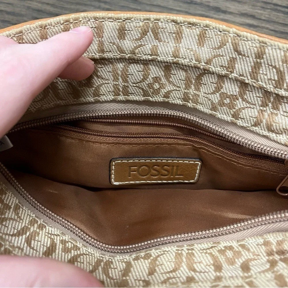 Fossil Patchwork Striped Canvas Leather Satchel Crossbody Bag Multicolor Green