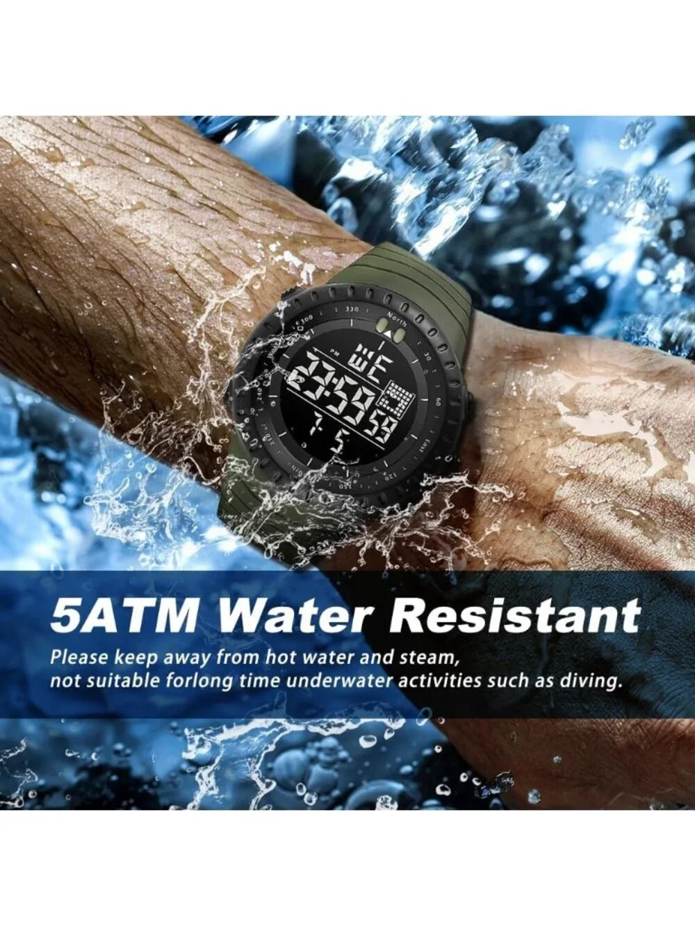 Men's Orange And White Analog Sports Outdoor Waterproof Military Digital Watch