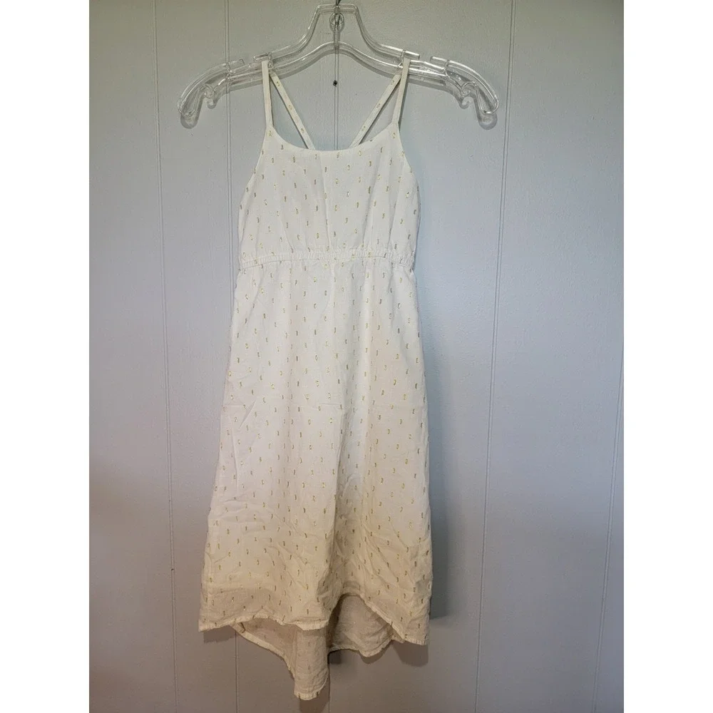 Girl's White Hi Lo Halter Dress with Gold Embroidered Detail‎ Small 6-7