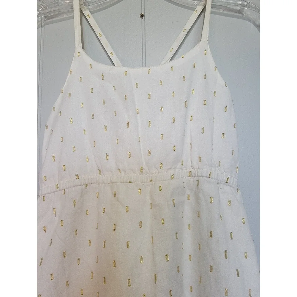 Girl's White Hi Lo Halter Dress with Gold Embroidered Detail‎ Small 6-7
