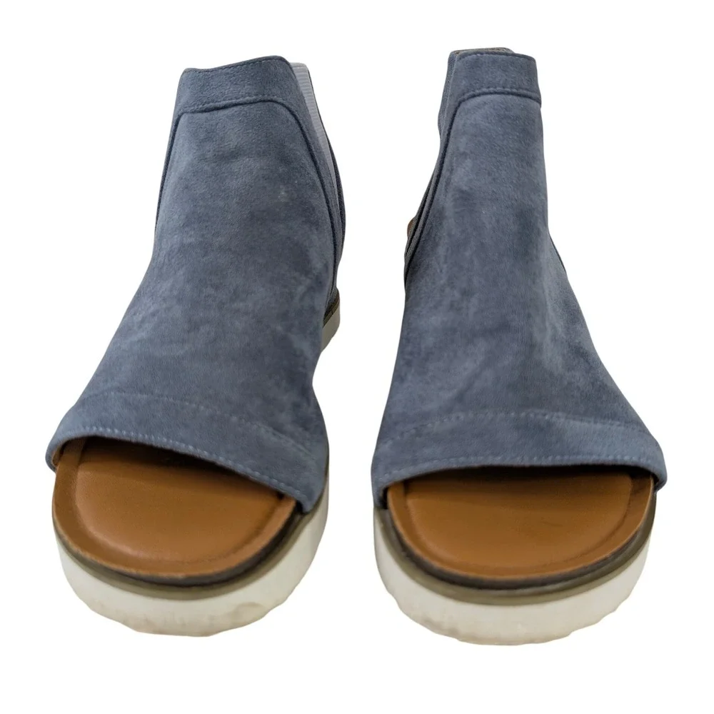 Corkys Easy Living Platform Wedge Sandals Women 6 Blue Faux Suede Comfort Casual