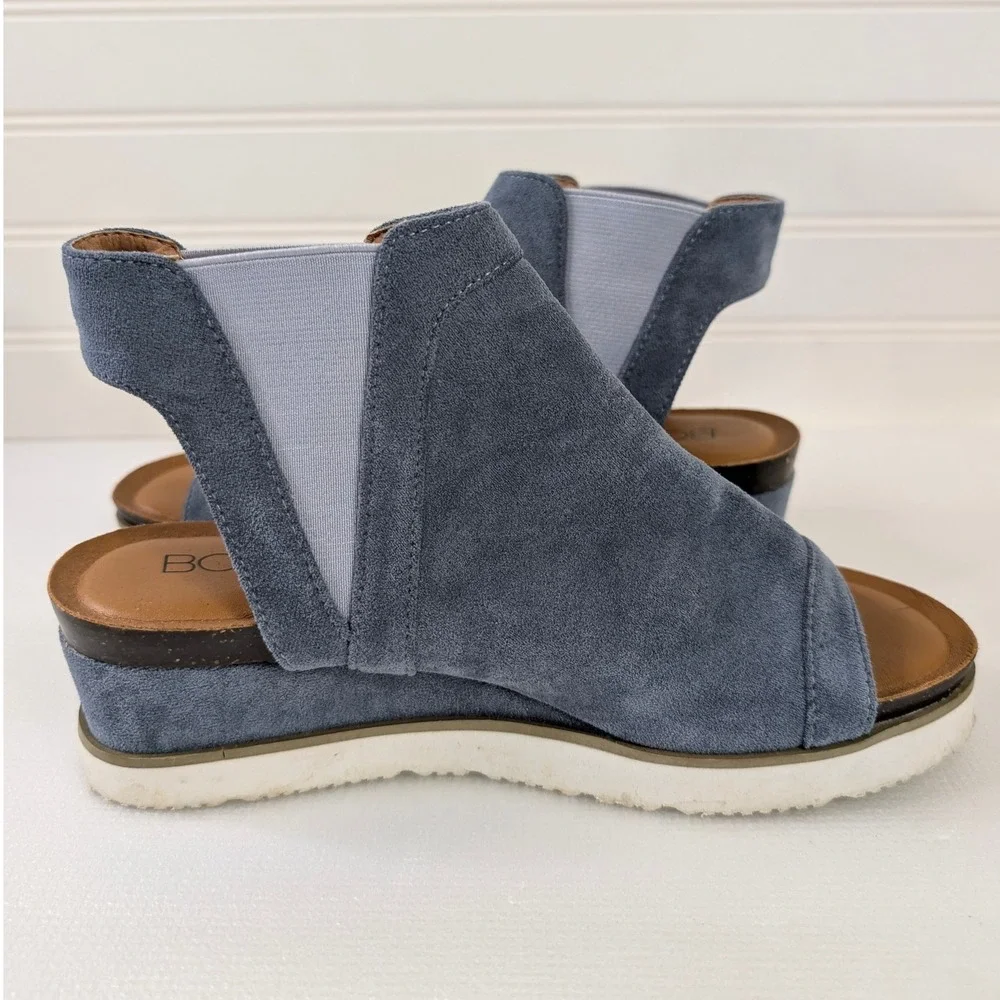 Corkys Easy Living Platform Wedge Sandals Women 6 Blue Faux Suede Comfort Casual