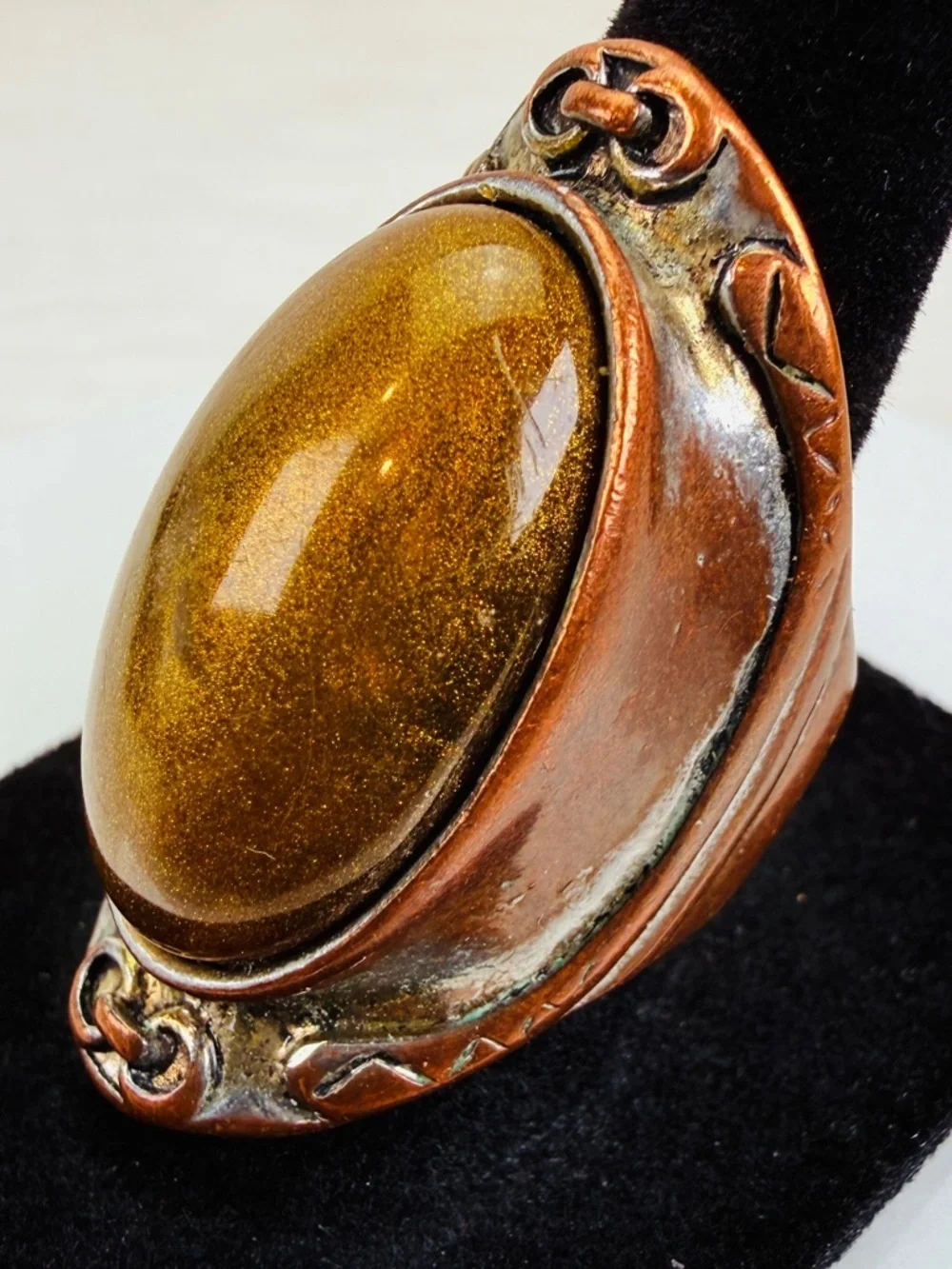 Vintage bohemian chic weightrd, aged metal statement ring, size 7 1/2