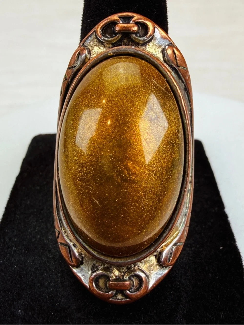Vintage bohemian chic weightrd, aged metal statement ring, size 7 1/2