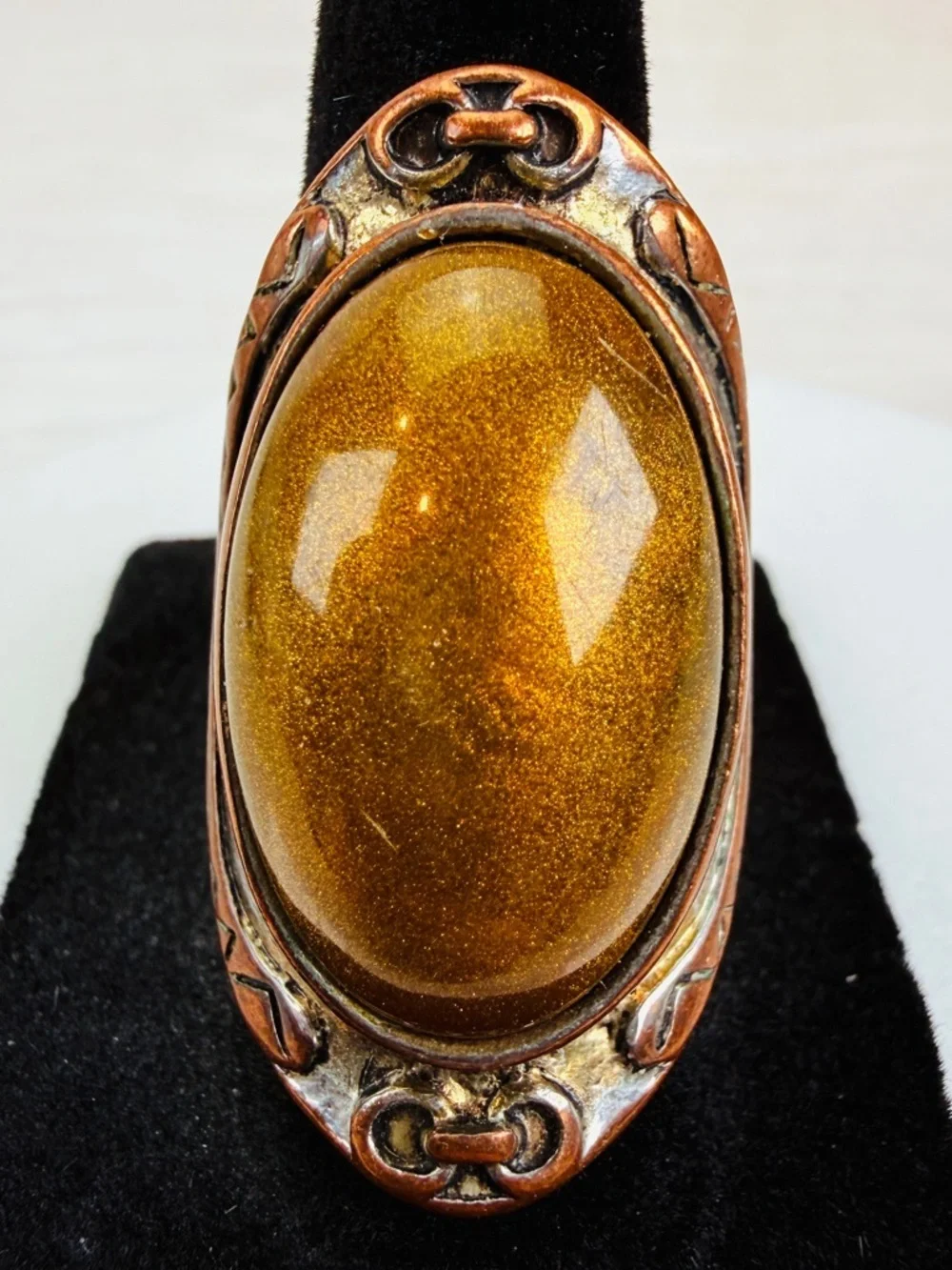 Vintage bohemian chic weightrd, aged metal statement ring, size 7 1/2