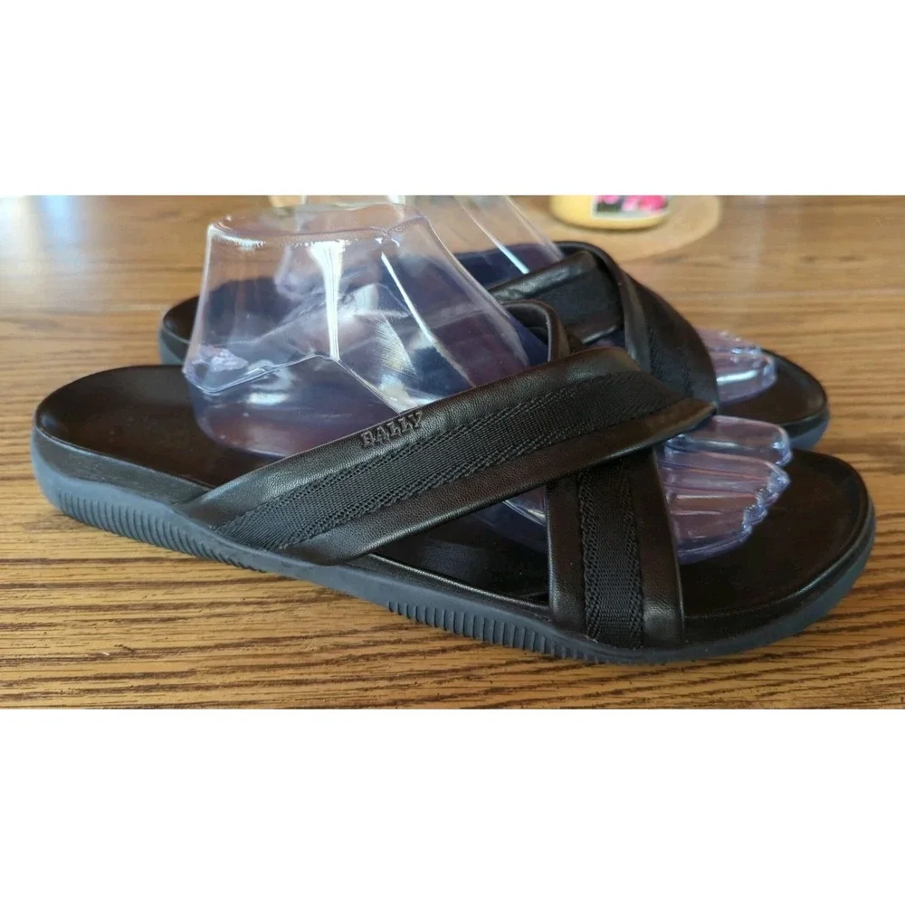 Bally Sandals Men US 12 E Black Leather Slides Slip On Comfort Italy Resort
