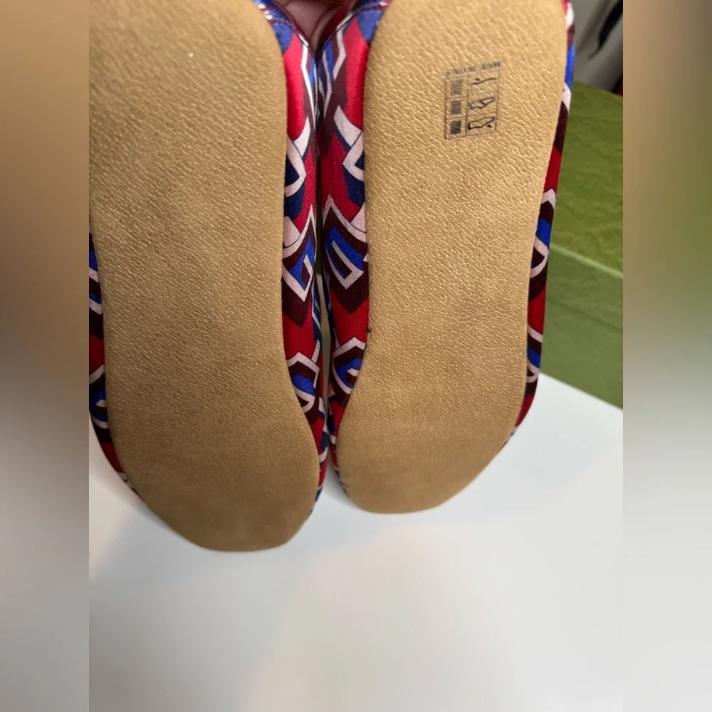 Gucci Red Satin Voyage Geometric G Print Slipper Shoes New $570