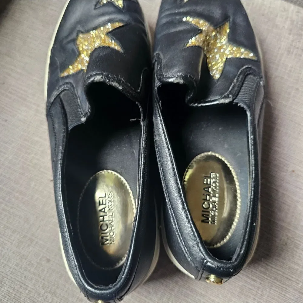 Michael Kors black and gold star slip on shoes. Sz 7