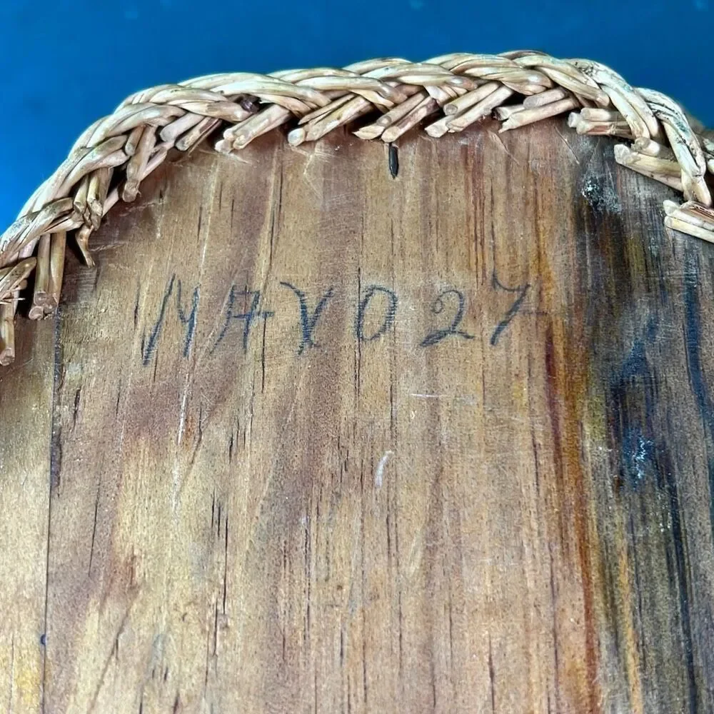 Vintage Mexico Bird Feather Folk Art Painted Wicker Basket Wall Decor 12