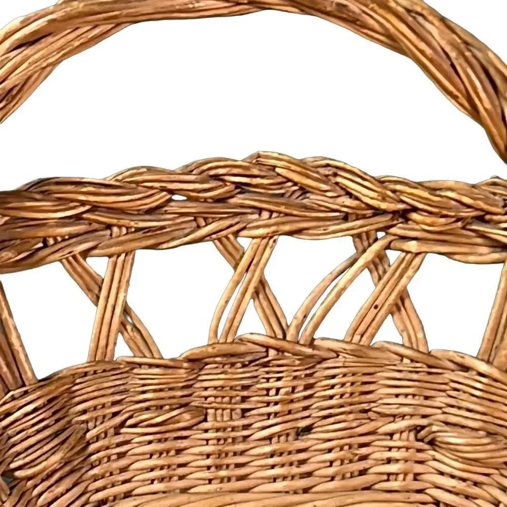 Vintage Mexico Bird Feather Folk Art Painted Wicker Basket Wall Decor 12