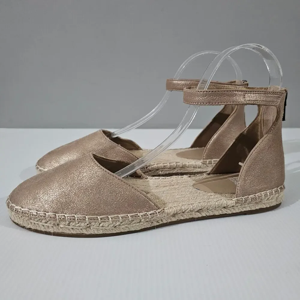 Eileen Fisher Lala Flat Espadrille Womens 9 Metallic Tan Leather Sandal