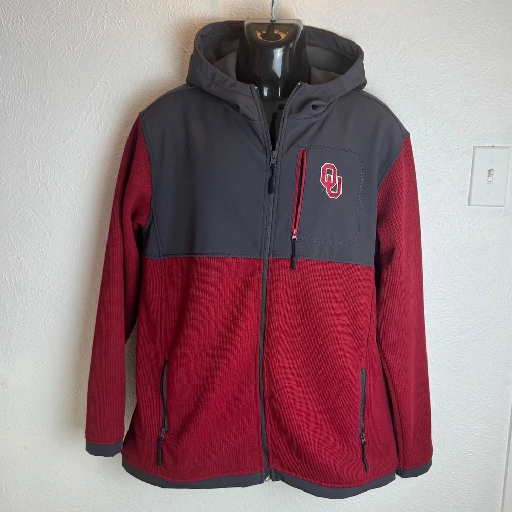 Colosseum Oklahoma Sooners‎ Mens XL Full Zip Hoodie Jacket Grey Maroon OU Fleece