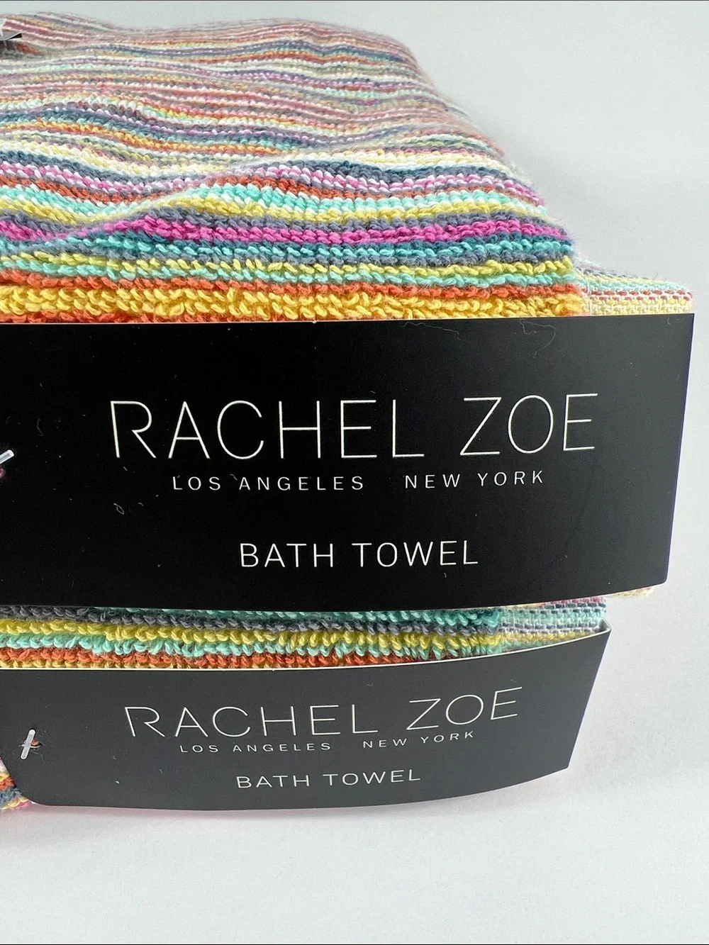Rachel Zoe Rainbow Striped Bath Towel Set Red Blue Yellow 100% Cotton 2 Pc NEW