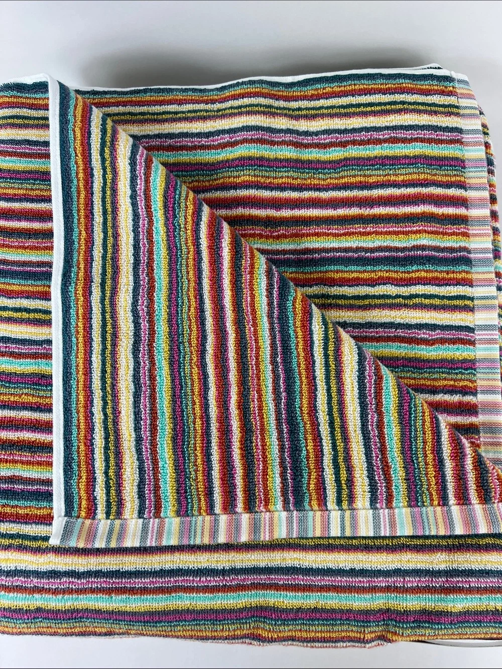 Rachel Zoe Rainbow Striped Bath Towel Set Red Blue Yellow 100% Cotton 2 Pc NEW