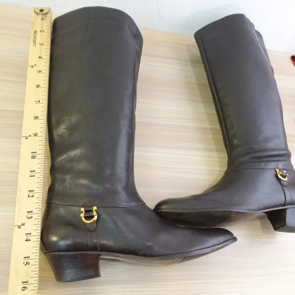 Y2K Knee High Boots‎ Womens 7.5 N Brown Leather Downtown Girl SELBY Old Money