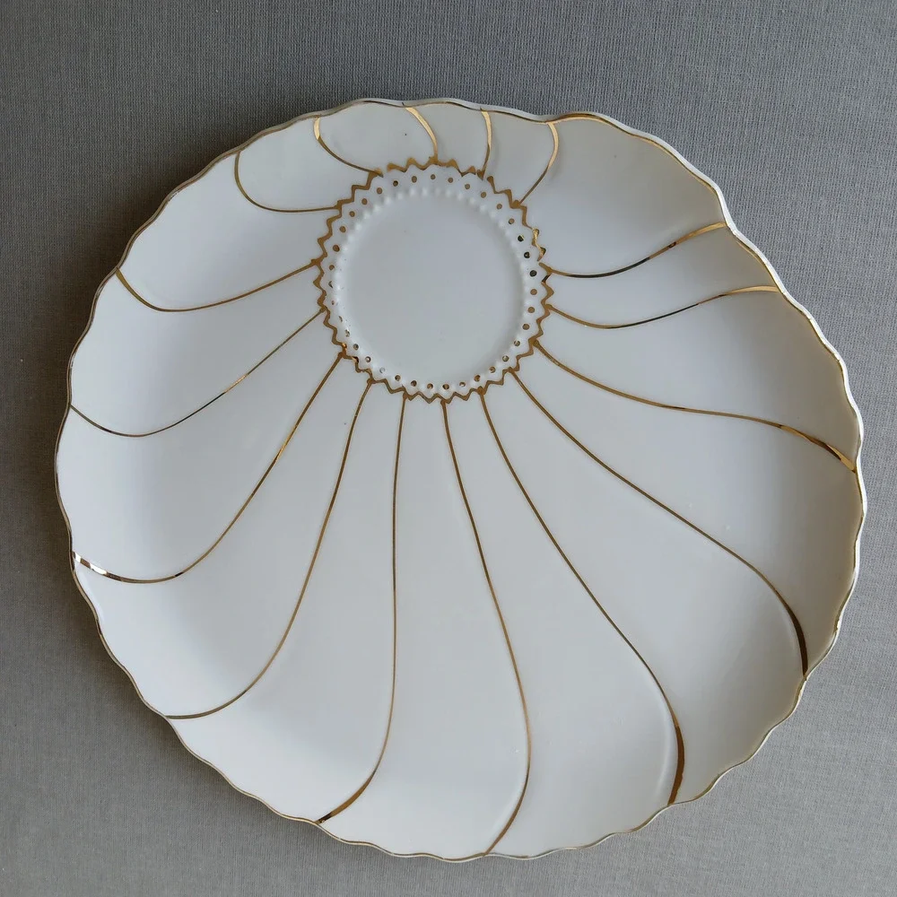 Inarco INA5 snack plate replacement porcelain china white hand painted gold