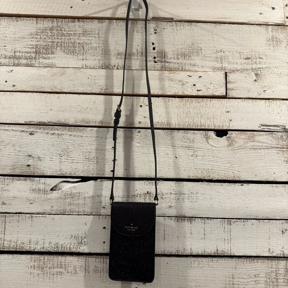 Kate Spade Lola Black Glitter Cellphone Flap Crossbody