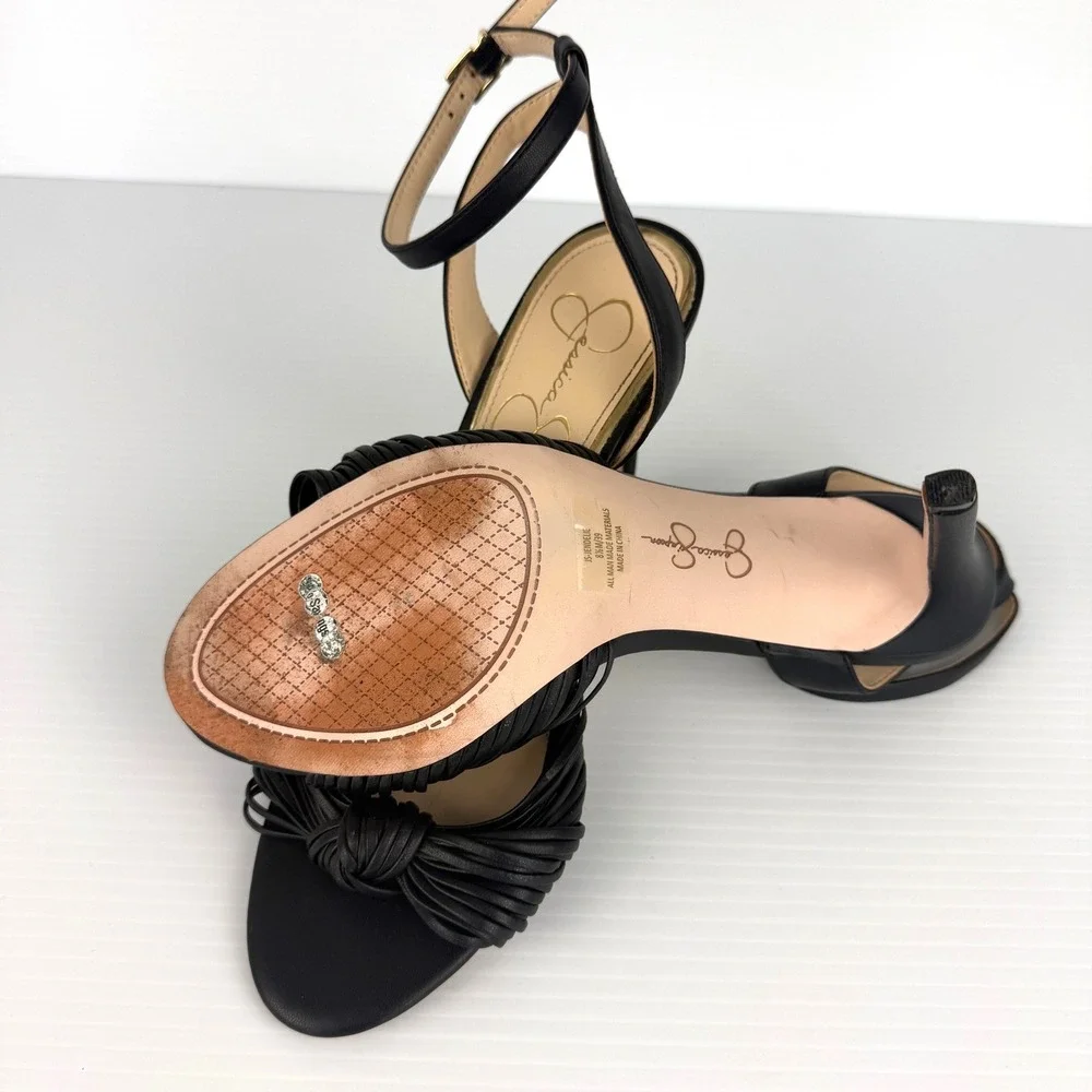 Jessica Simpson Womens Black Strappy Knotted Stiletto Heel Sandals Ankle Strap