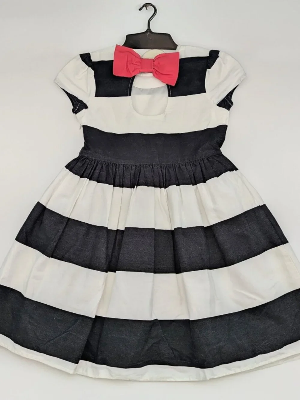 Gymboree Girls' (Size 5) Short- Sleeve Wide-Striped Party Dress w/Back Pink Bow