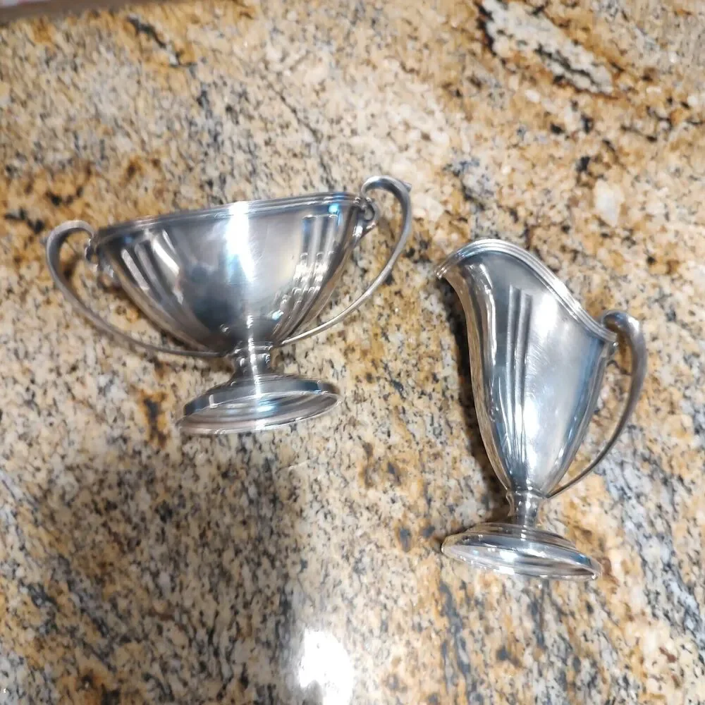 Evans EPNS Silverplate Art Deco Footed Pitcher-Style Creamer And Sugar X11