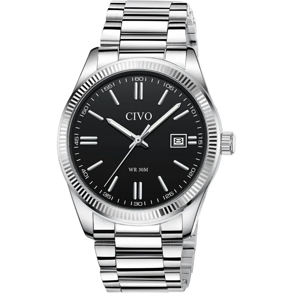 Men's Sliver- Black Stainless Steel Hook Buckle Analog Comfortable Stylish Watch