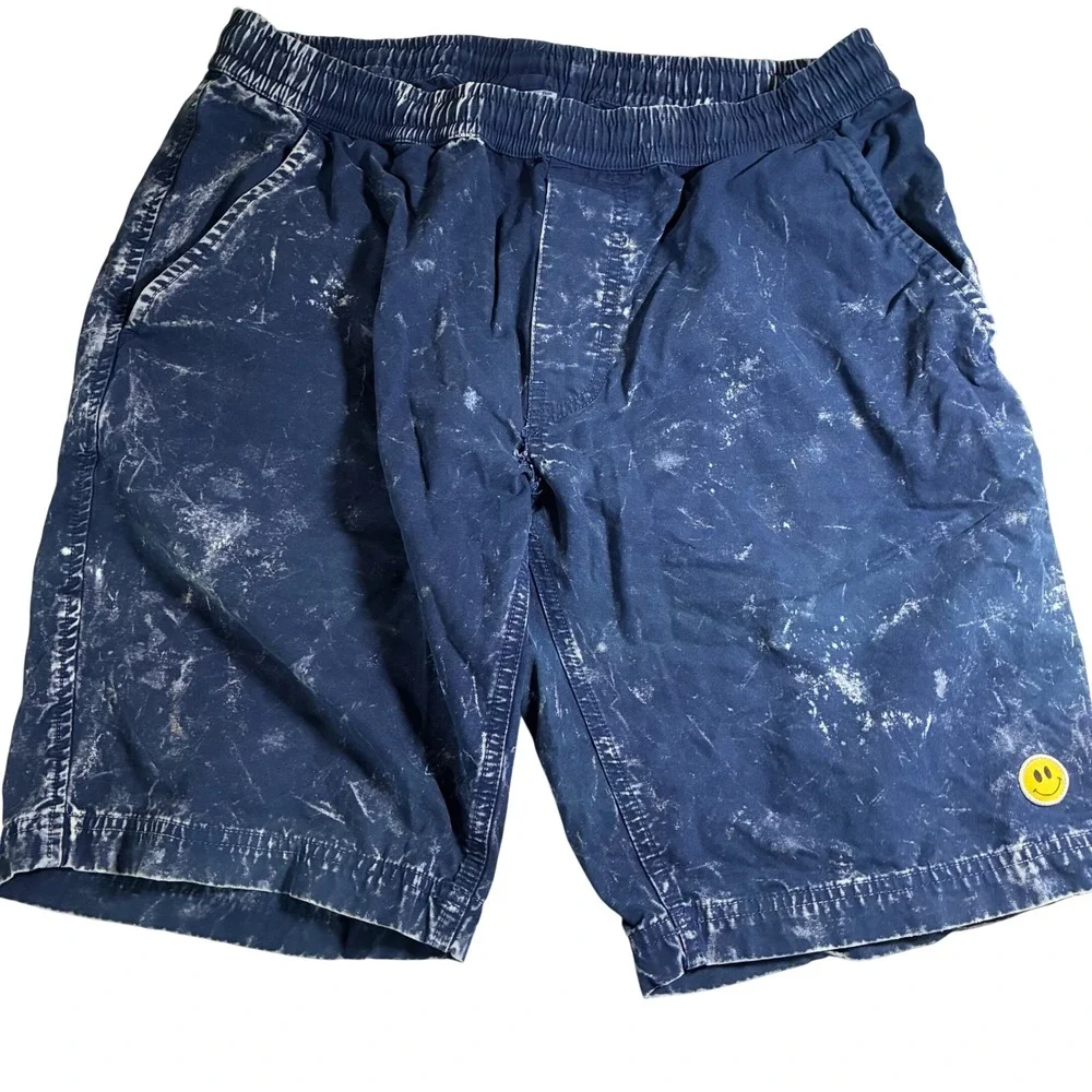 Limited Research Group Mens Acid Wash Shorts Blue Smiley Face Size 34