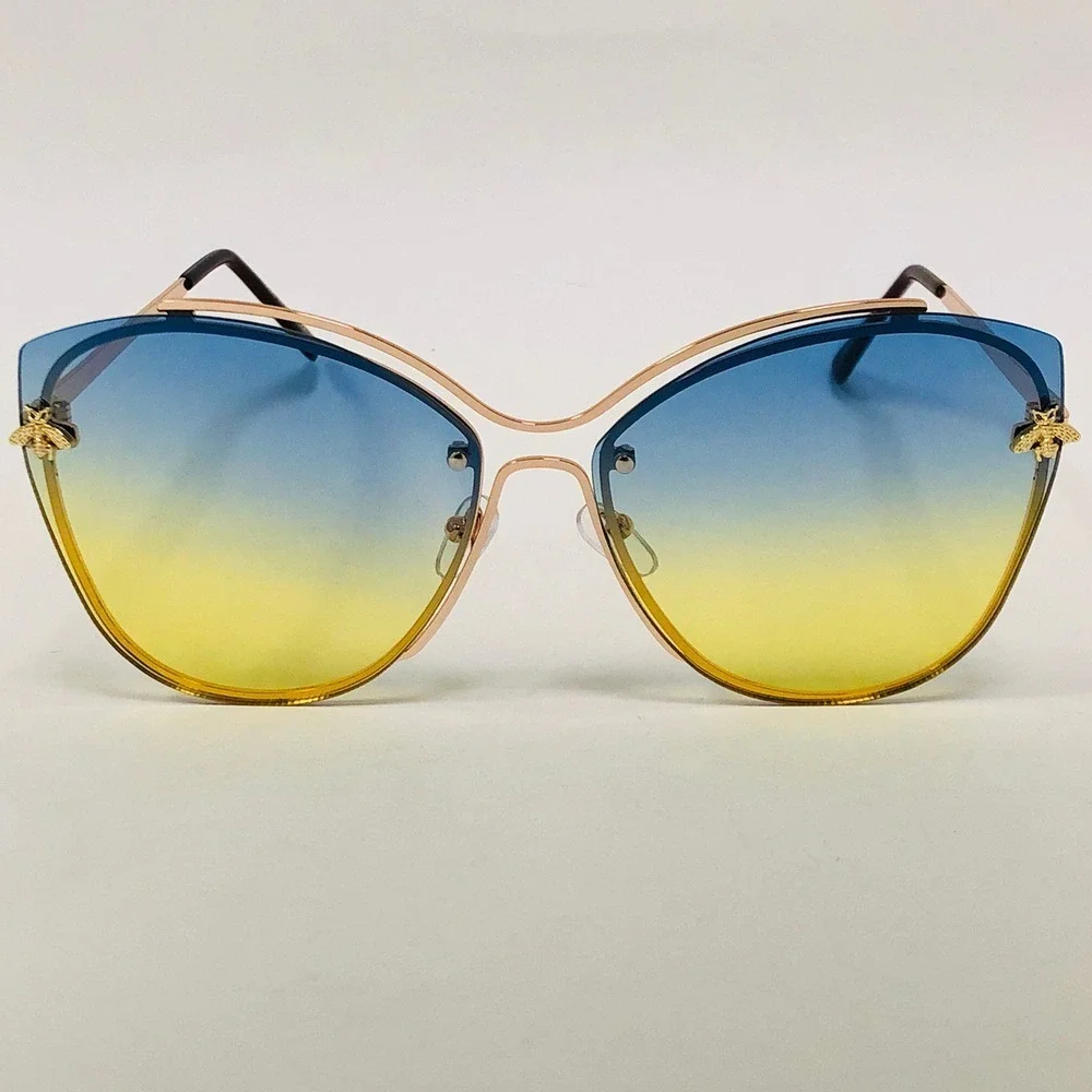 Oversized Sunglasses Women Blue Yellow Gradient Lens Fashion Beach Luxury Shades