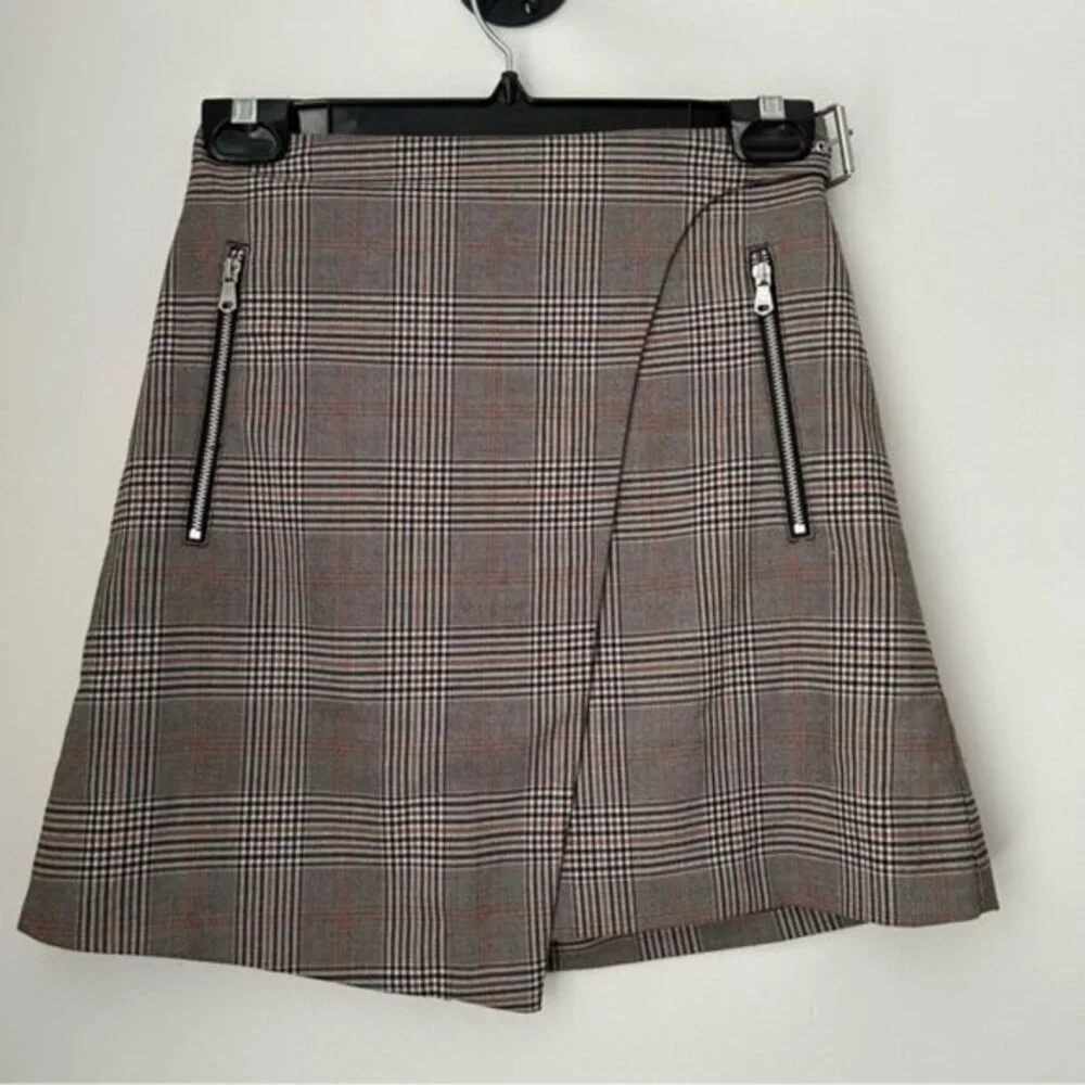 b+ab Plaid Wrap Mini Skirt